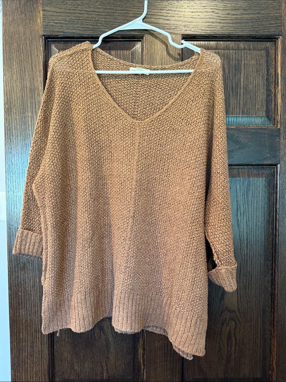 Cozy V-Neck Knit Sweater in Camel - size S/M